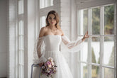 Short Polka Dot Wedding Dress with Bubble Sleeves - DollyGown